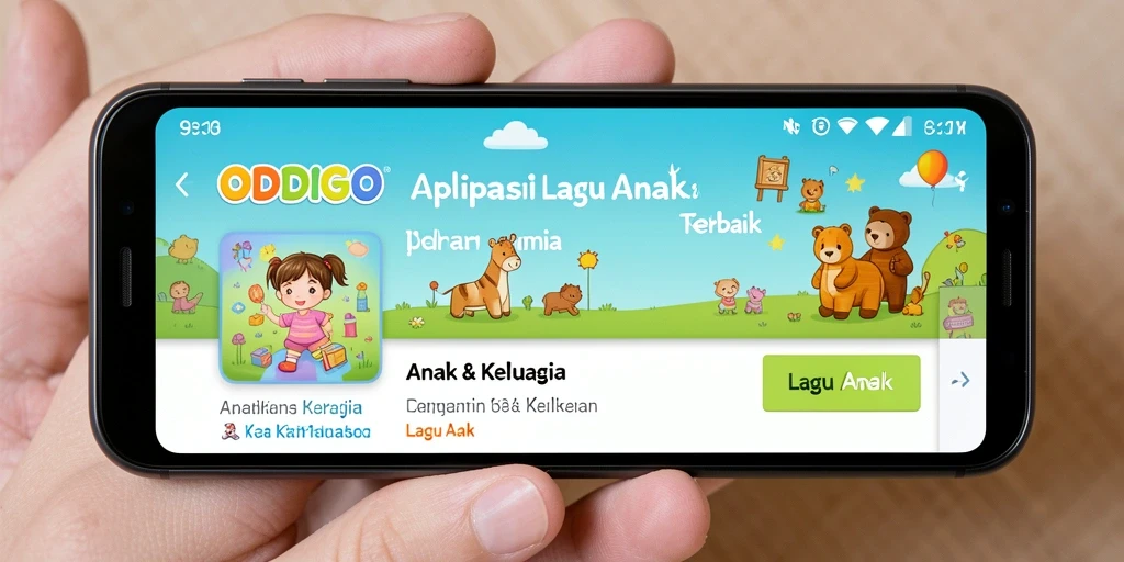 Antarmuka ODDIGO menampilkan berbagai lagu anak yang menarik