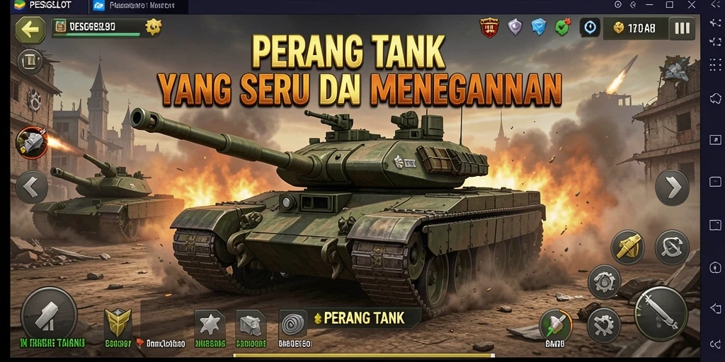 Tampilan gameplay <strong>PESGSLOT</strong> menunjukkan pertempuran tank yang intens dan strategis.
